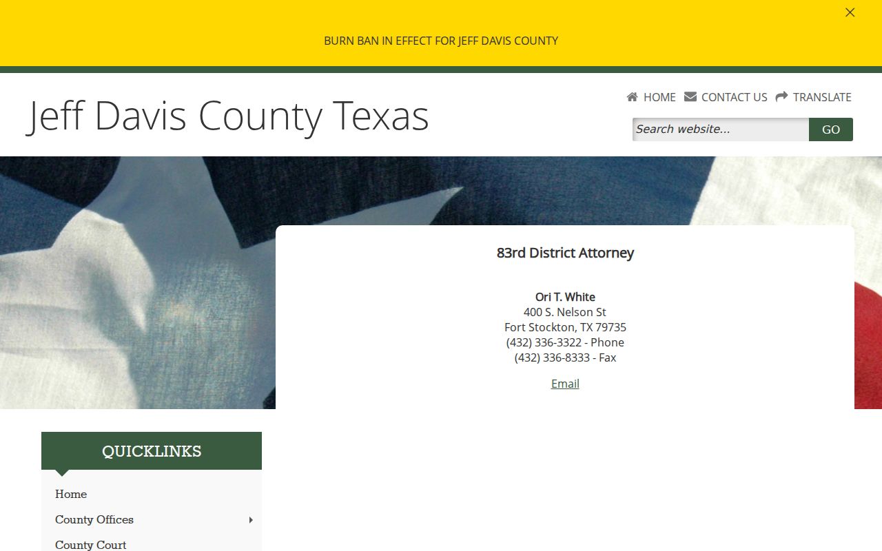 83rd District Attorney page for felony prosecution arising from Jeff Davis County arrests