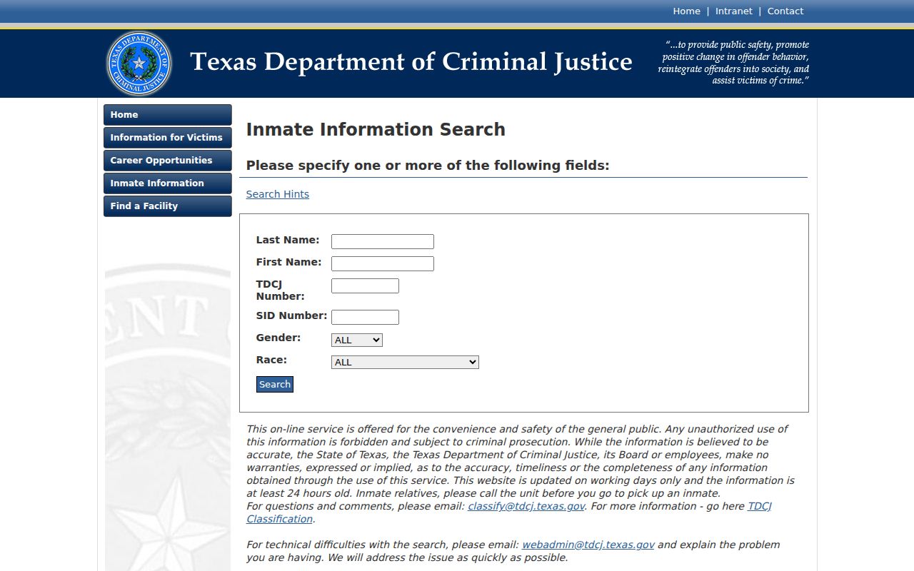 TDCJ inmate search for state custody after a Jeff Davis County case
