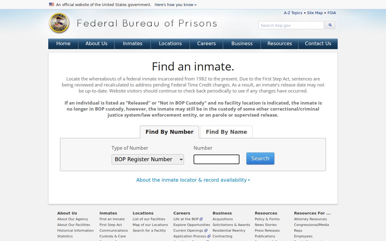 Federal Bureau of Prisons locator for federal custody involving Jeff Davis County
