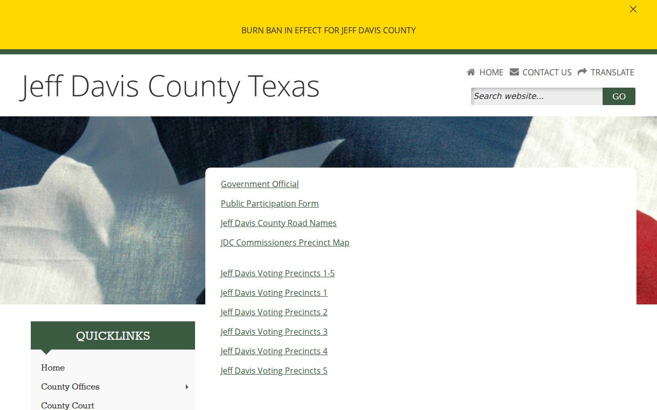 Jeff Davis County public information page supporting arrest record request channels