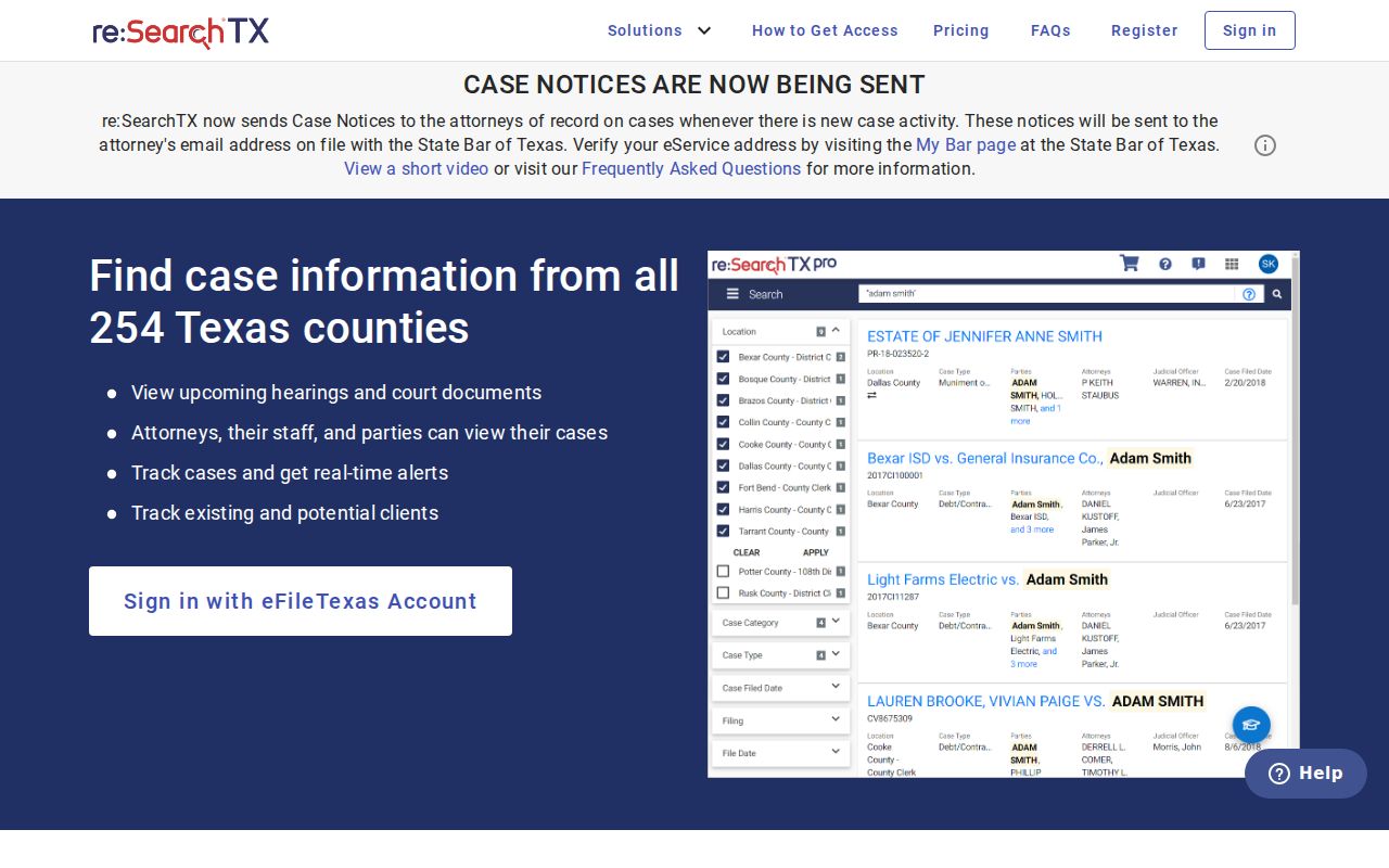 re:SearchTX statewide court case search entry for Jeff Davis County research