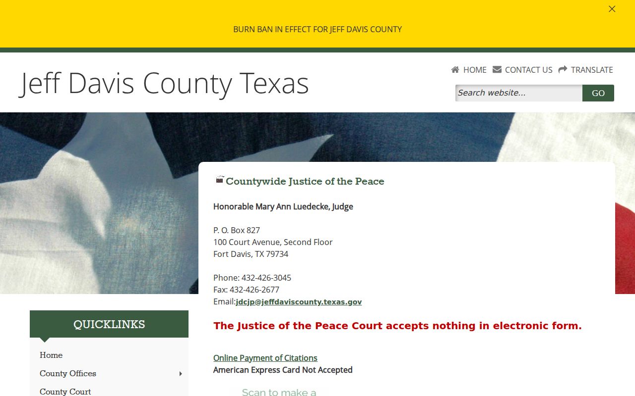 Jeff Davis County criminal records Justice Court page