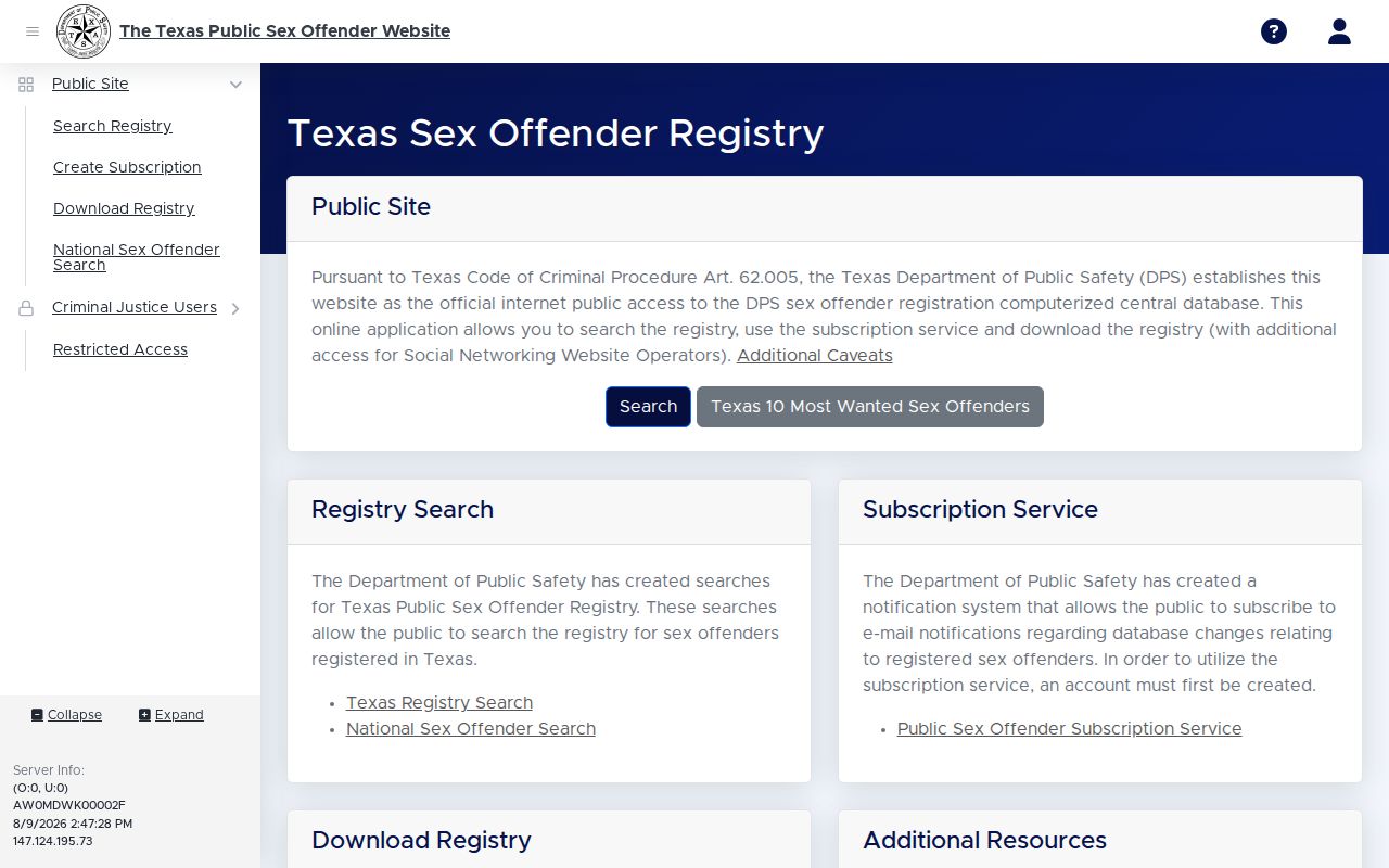 Current Texas portal for a Jeff Davis County sex offender check
