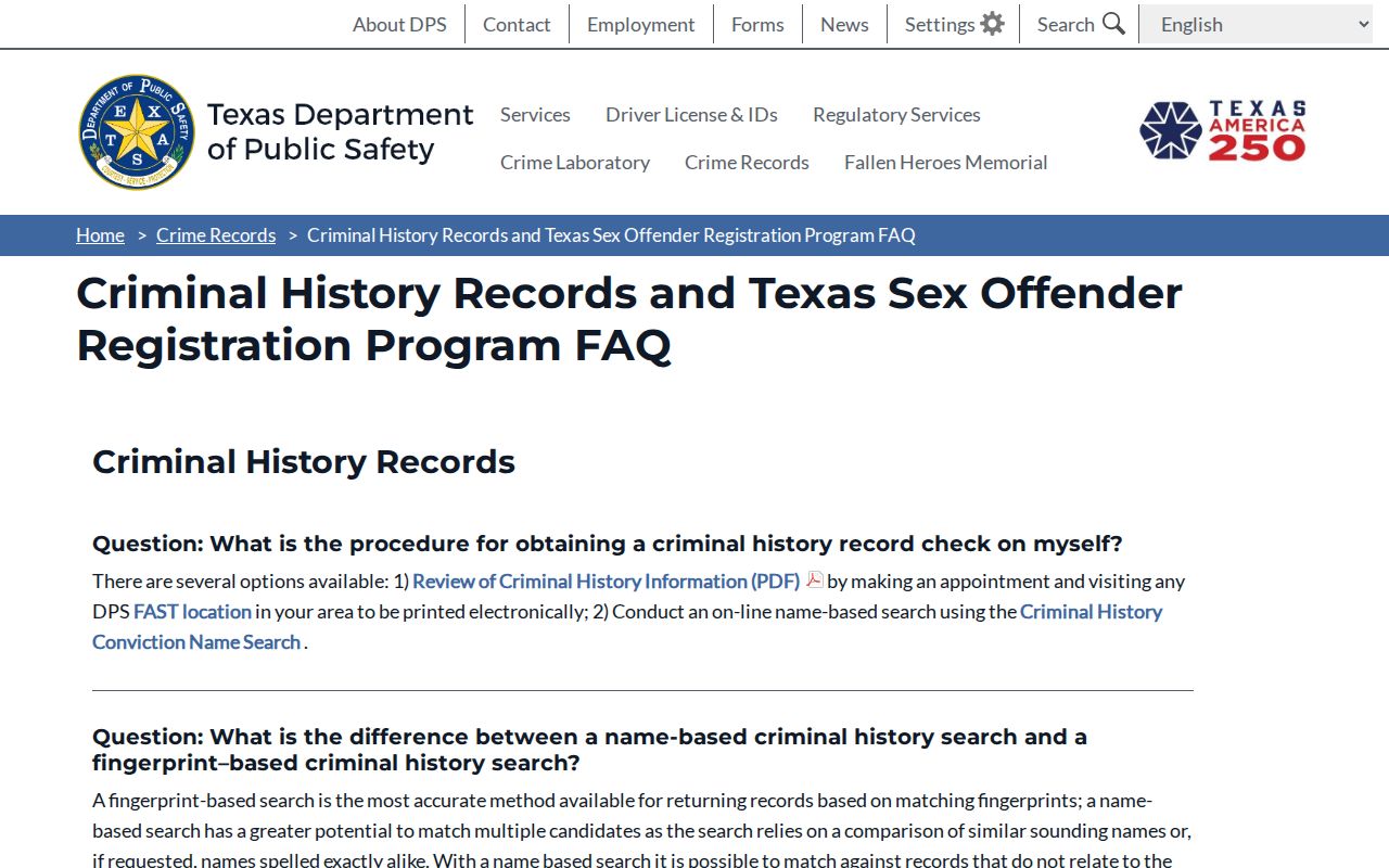 Texas DPS FAQ for Jeff Davis County sex offender registry profiles